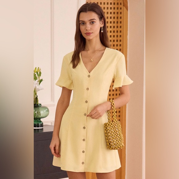 RIHOAS V-Neck Ruffle Button-Up Mini Dress - Picture 3 of 3